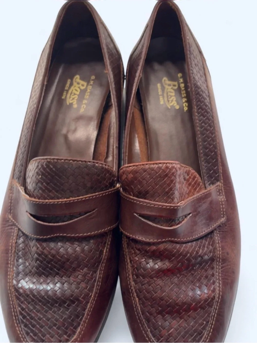 G.H. Bass & Co. Brown Woven Leather Penny Loafers